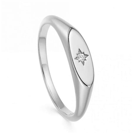 Ethical Brilliant Cut 1 CT Celestial Orbit Signet Ring Comfort Fit Solid Gold with Central Star-Set Sapphire Ring