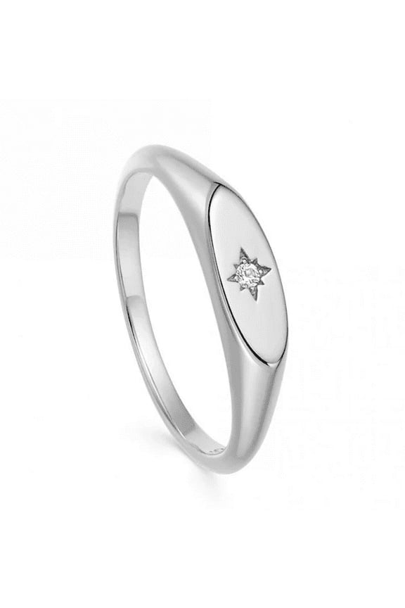 Ethical Brilliant Cut 1 CT Celestial Orbit Signet Ring Comfort Fit Solid Gold with Central Star-Set Sapphire Ring