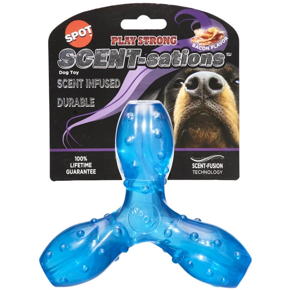 SPOT Play Strong Scent-Sations Rubber Bones for Dogs,Ideal for Aggressive Chewers up to 45lbs, for Puppies & Medium Breeds, Bacon Flavored, 6in