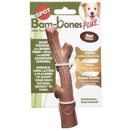 SPOT Bam-Bones Plus Branch, 5.75", Beef Flavor, Bamboo Fiber & Nylon, Dog Chew for Moderate to Aggressive Chewers, Adult Dogs & Teething Puppies Under 60lbs