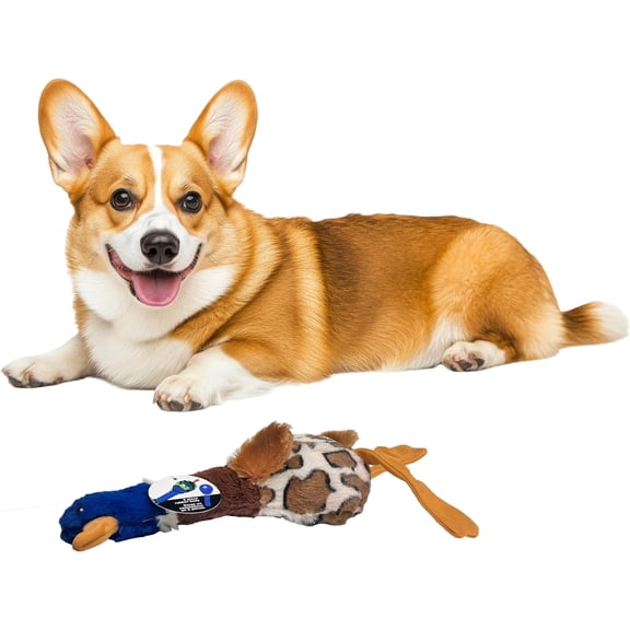 SPOT Skinneeez Plus Duck Dog Toy, Stuffing-Free Plush with 2-Piece Rubber Body & Dual Squeakers, Durable Tug Toy for Moderate Chewers, 15 in