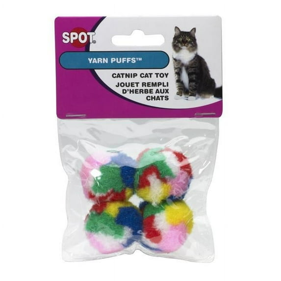 Ethical Pets 1.5 in. Kitty Yarn Puffs, Assorted Color - 4 Per Pack