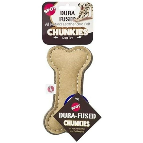 Ethical Products 103276 6 in. Dura-Fused Chunkies All Natural Leather & Felt Dog Chew Toy, Bone
