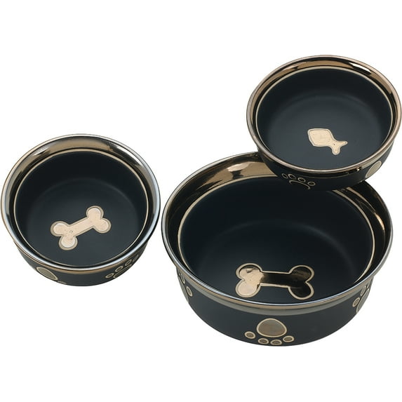Ethical Stoneware Dish 688825 5 in. Ritz Copper Rim Dog Dish - Black
