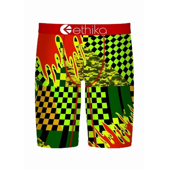 Ethika Mens Boxer Brief, Knee Length, 4-Way Stretch Performance Underwear Prepare for War (AST, MD)