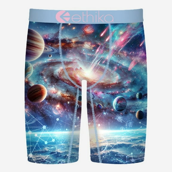 Ethika Mens Boxer Brief, Knee Length, 4-Way Stretch Performance Underwear with Graphic Prints - Searching (AST, Large)