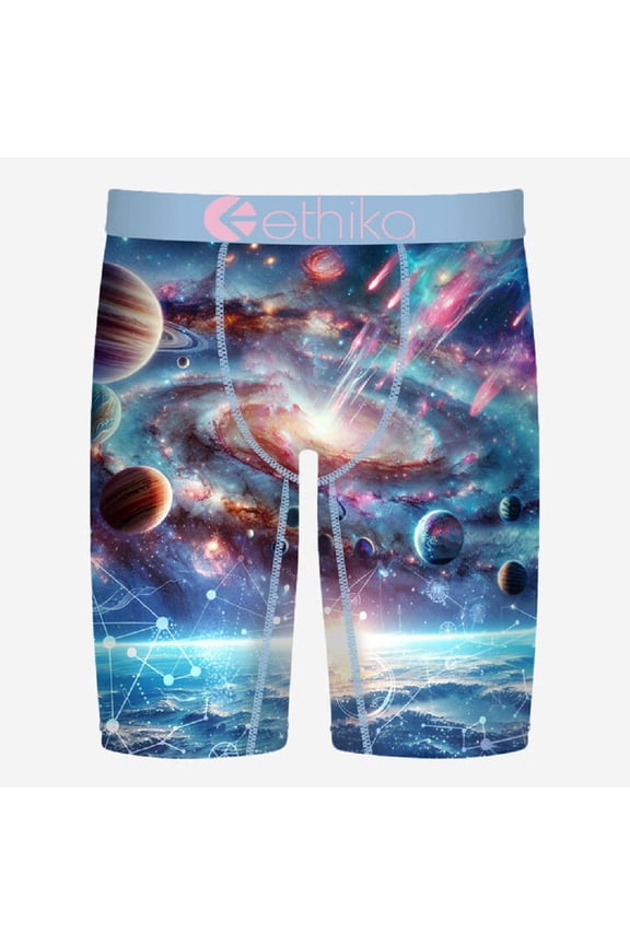 Mens Boxer Brief, Knee Length, 4-Way Stretch Performance Underwear with Graphic Prints - Searching (AST, Large)