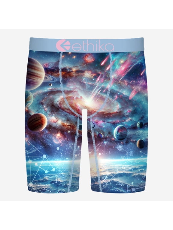 Mens Boxer Brief, Knee Length, 4-Way Stretch Performance Underwear with Graphic Prints - Searching (AST, MED)