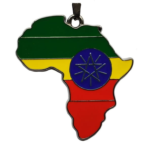 Ethiopia Flag Pendant Necklace African Map Chain by Dupsie's