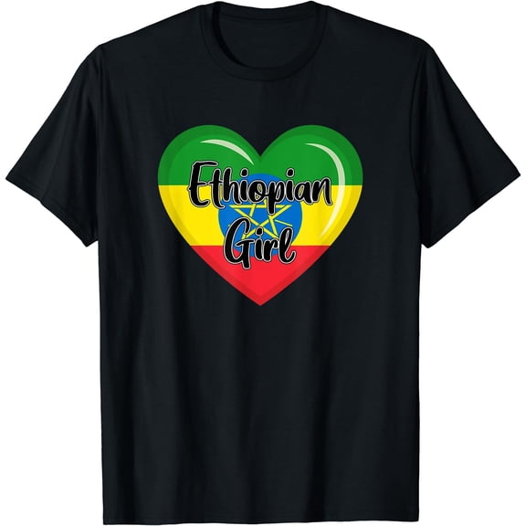 Ethiopia Flag Shirt for Women | Ethiopian Girl T-Shirt Black Small