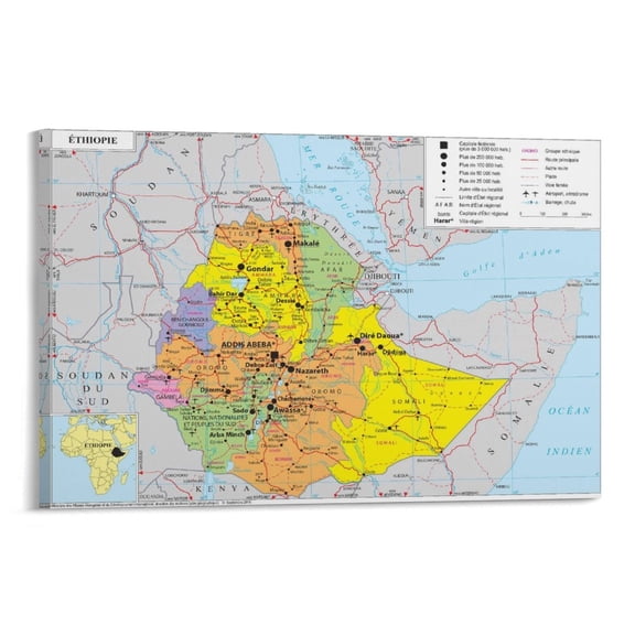 Ethiopia Map Poster Canvas Wall Art Poster Decorative Bedroom Modern Home Print Picture Artworks Posters 08x12inch(20x30cm)