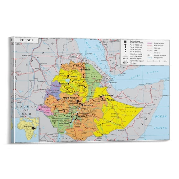 Ethiopia Map Posters Home Decor Poster Wall Art Hanging Picture Print Bedroom Decorative Painting Posters Room Aesthetic 08x12inch(20x30cm)