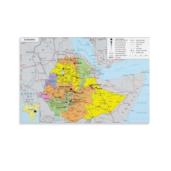 Ethiopia Map Posters Posters Art Print Wall Photo Paint Poster Hanging Picture Family Bedroom Decor Gift 16x24inch(40x60cm)