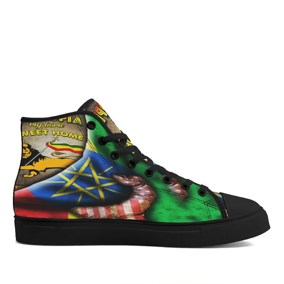Ethiopia My Home Sweet Home High Top Canvas Shoes Sneakers Black Size 5