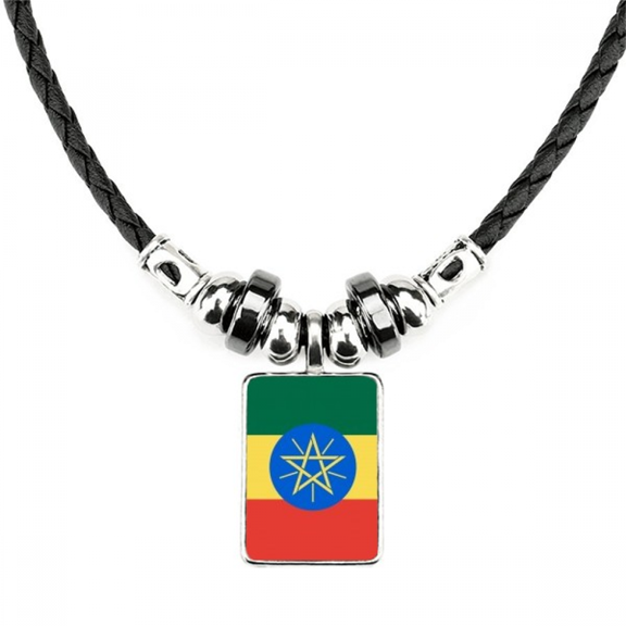 Ethiopia National Flag Africa Country Necklace Jewelry Torque Leather Rope Pendant