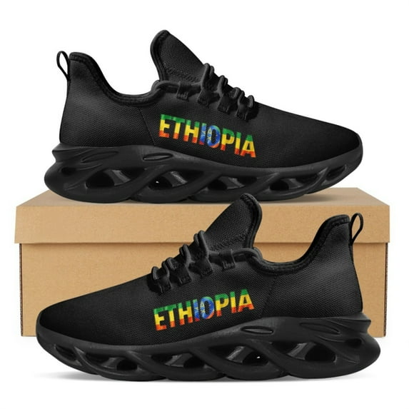 Ethiopia Printed Lace-Up Basketball Shoes Breathable Non-Slip Casual Platform Sneakers Students Outdoor Fitness Jogging Shoes