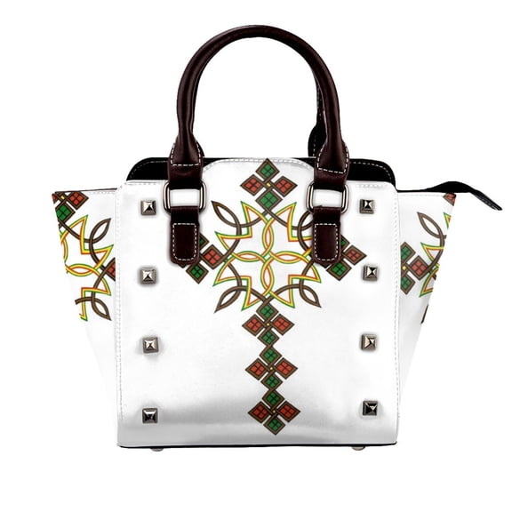Ethiopian Cross Framed Rivet Fashion One-Shoulder Women's Handbag Tote Bag