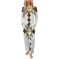 thumbnail image 1 of Ethiopian Cross Framed Womens Pyjamas Set Button Up Pyjamas Womens with Long Sleeve Top And Wide Leg Pants V-neck Loungewear Sets, 1 of 9