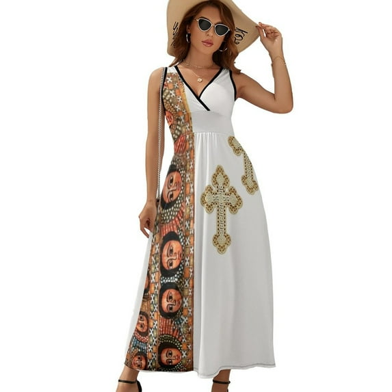 Ethiopian Fashion Dress Summer Street Style Bohemia Long Dresses Female Sleeveless Printed Maxi Dress