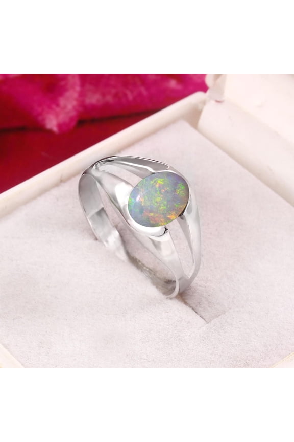 Ethiopian Fire Opal Ring, Solid 925 Sterling Silver Ring, Dainty Ring, Opal Ring, Birthday Ring, Wedding Ring, Girls Ring, Gift for Mother.