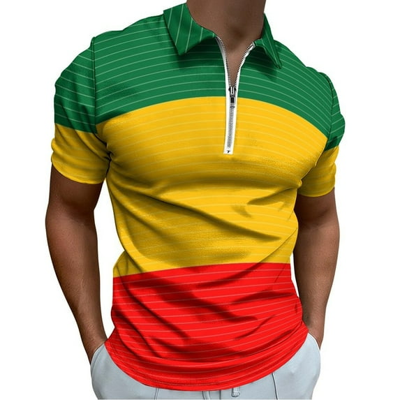 Ethiopian Flag Men Zipper T-shirt Summer Casual Short Sleeve T-shirt Top