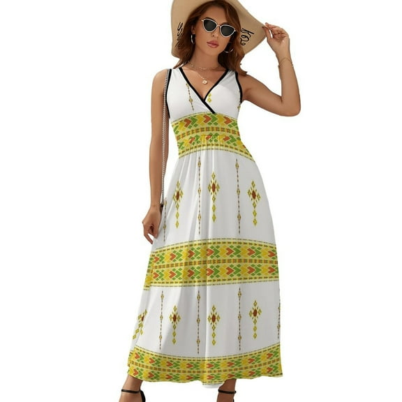 Ethiopian Habesha Tibeb Telet Dress Summer Street Style Bohemia Long Dresses Female Sleeveless Printed Maxi Dress