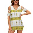 thumbnail image 1 of Ethiopian Habesha Tibeb Telet Womens Summer V Neck Zipper Top Short Sleeve T Shirt Off Shoulder Top Casual Classy Loose Shirts, 1 of 7