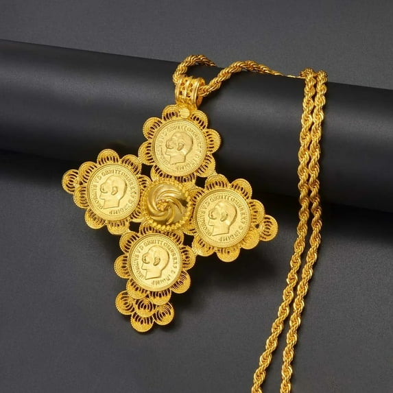 Ethiopian Jewelry Cross 14K Yellow Gold Pendant Necklaces African Eritrean Habesha Wedding Accessories Gift