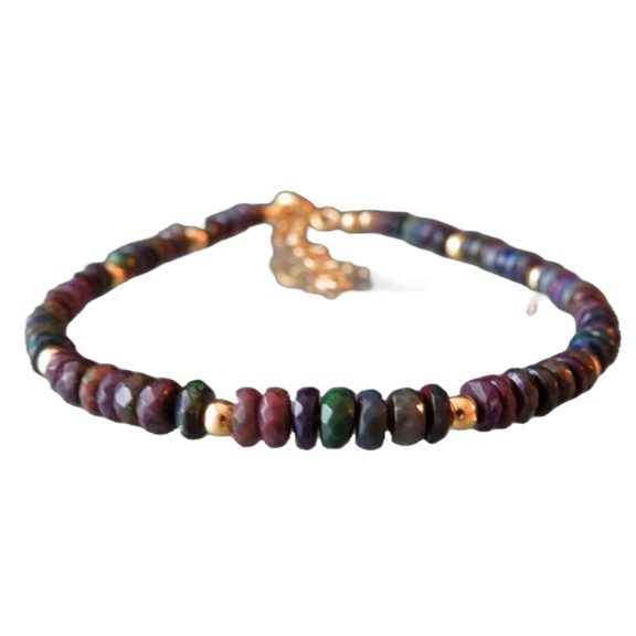 Ethiopian Opal 3-4mm Rondelle Shape Faceted Cut Beads 7 inch Adjustable Rosegold Plated Clasp Bracelet for men, women, unisex. Link Chain Stacking Bracelet.|LINK_02743