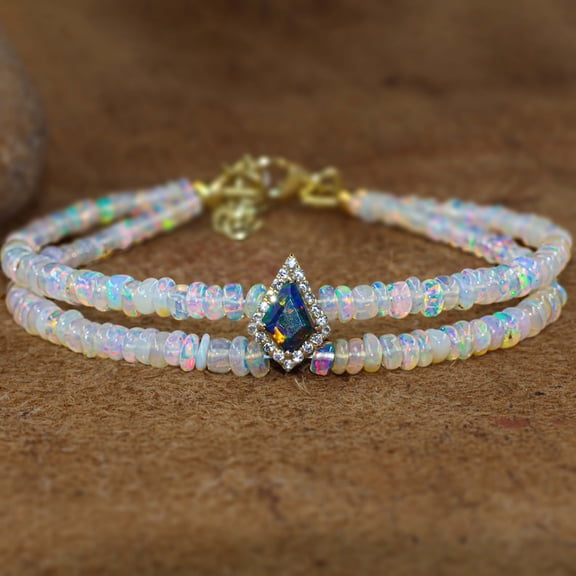 Ethiopian Opal 3.5mm Rondelle Shape Smooth Cut Beads 7 inch Gold Plated Clasp Bracelet for men, women, unisex. Link Chain Stacking Bracelet.|LINK_02684