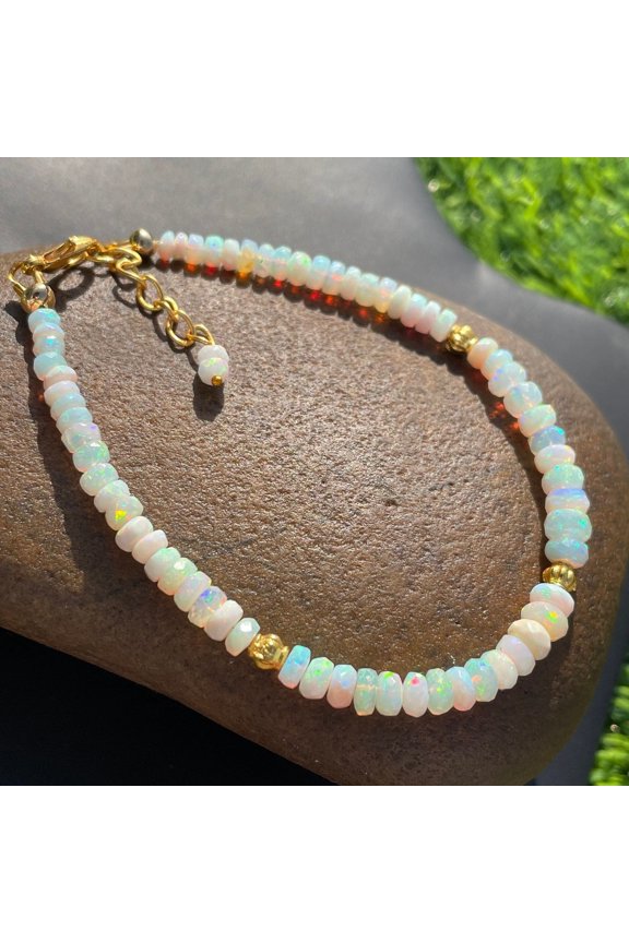 Ethiopian Opal Beaded Bracelet: Multi-Flash Fire Gemstone, Adjustable Length