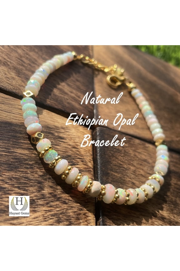 Ethiopian Opal Beaded Bracelet: White Rainbow Fire Opal Jewelry