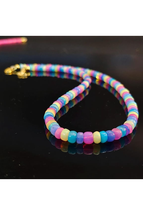 Ethiopian Opal Beaded Necklace: 925 Sterling Silver, Rainbow Multi Fire Opal Necklace, Gift Item