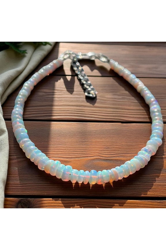 Ethiopian Opal Beads Bracelet: Natural White Opal, Multi-Fire Gemstone