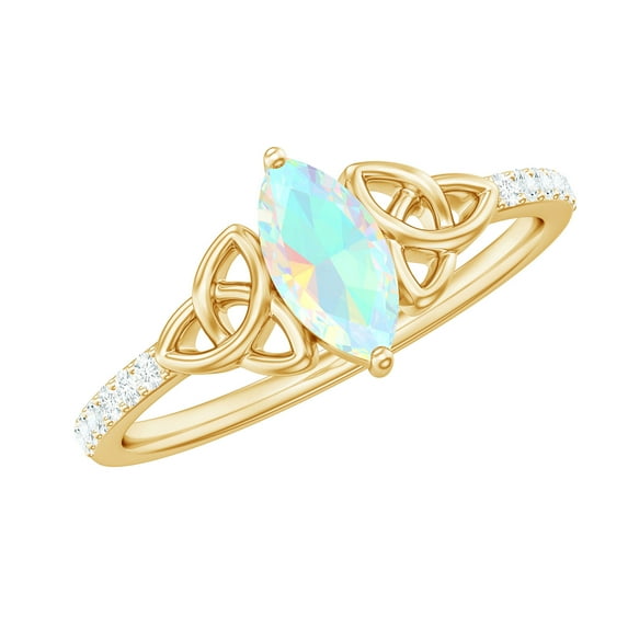 Rosec Jewels Ethiopian Opal Promise Ring with Celtic Knot (AAA Quality) - Marquise Opal Diamond Ring for Women - with Jewelry Box, 14K Yellow Gold, US 5.00