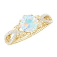 thumbnail image 1 of Genuine Opal Engagement Ring with Diamond - 0.8 Ct - Round Ethiopian Opal Ring (AAA Quality), 14K Yellow Gold, US 5.50, 1 of 9