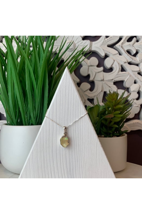 Ethiopian Opal Freeform Bezel Sterling Silver Pendant (1cm x 1.5cm)