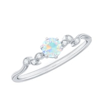 Rosec Jewels Ethiopian Opal Promise Ring with Diamond - Leaf Ring - AAA Quality Certified - Ready to Gift with Jewelry Box, 925 Sterling Silver, US 4.00