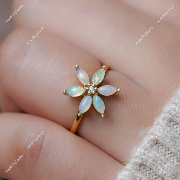 Ethiopian Opal Ring Silver Gold Women Jewelry Opal Engagement Ring October Gemstone Ring Anniversary Gift