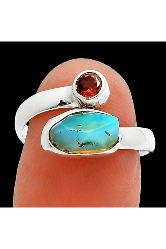 Ethiopian Opal Rough & Garnet 925 Sterling Silver Ring s.7 Jewelry R-1205 SDR244595