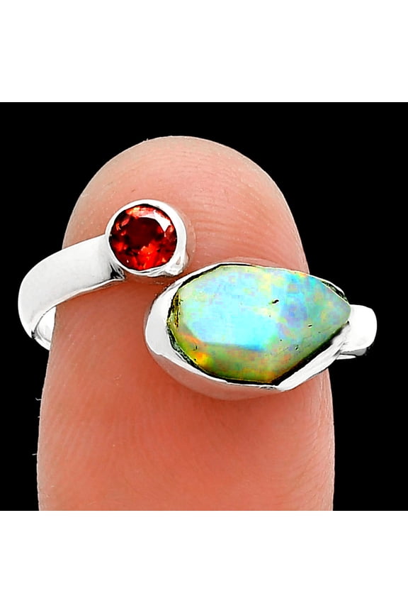 Ethiopian Opal Rough & Garnet 925 Sterling Silver Ring s.8.5 Jewelry R-1205 SDR244593