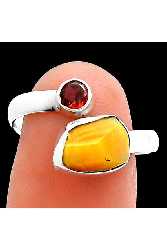 Ethiopian Opal Rough & Garnet 925 Sterling Silver Ring s.8 Jewelry R-1205 SDR244594