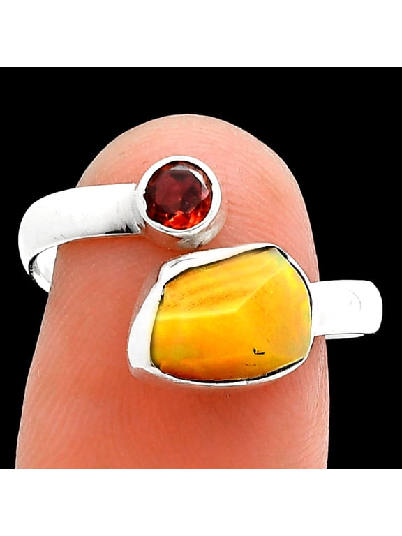 Ethiopian Opal Rough & Garnet 925 Sterling Silver Ring s.8 Jewelry R-1205 SDR244594