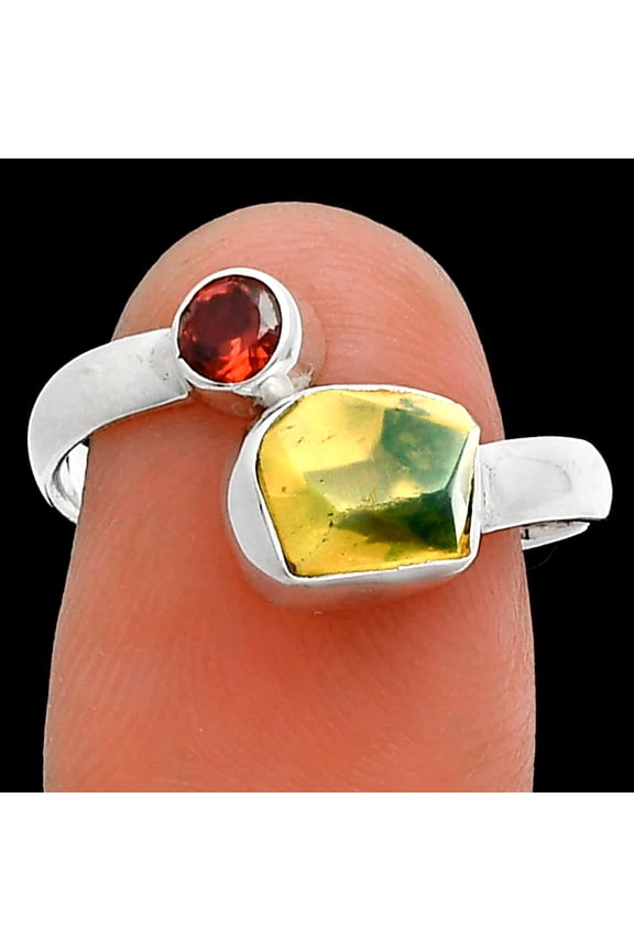 Ethiopian Opal Rough & Garnet 925 Sterling Silver Ring s.8 Jewelry R-1205 SDR244597