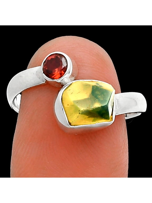 Ethiopian Opal Rough & Garnet 925 Sterling Silver Ring s.8 Jewelry R-1205 SDR244597