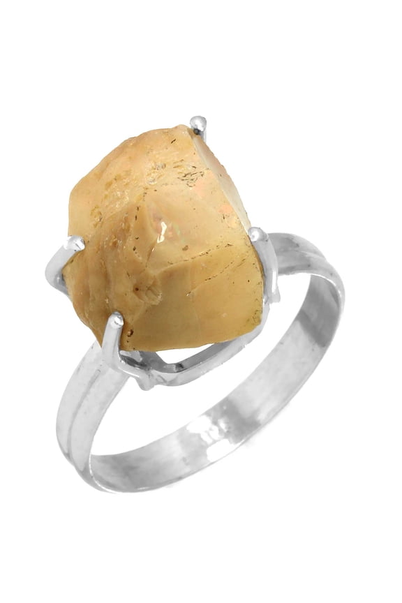 Ethiopian Opal Rough Ring 925 Sterling Silver Women Jewelry