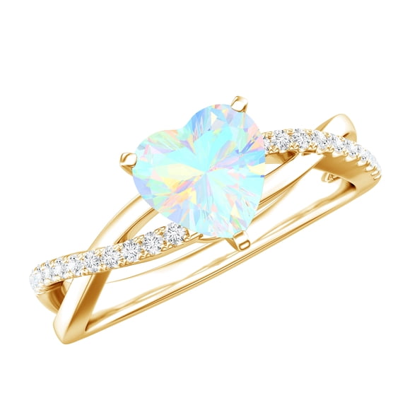 Rosec Jewels Ethiopian Opal Solitaire Crossover Ring with Diamond - 2 ct Engagement Ring, 14K Yellow Gold, US 11.00