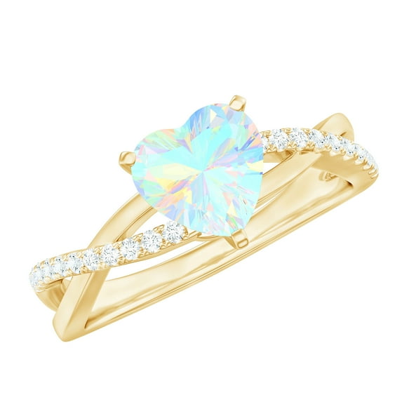 Rosec Jewels Ethiopian Opal Solitaire Crossover Ring with Diamond - 1 ct Engagement Ring, 18K Yellow Gold, US 8.00