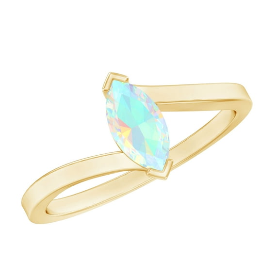 Rosec Jewels Real Ethiopian Opal Promise Ring for Women - October Birthstone Ring - AAA Quality - Ready to Gift with Jewelry Box, 10K Yellow Gold, US 10.00