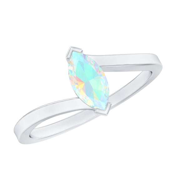 Rosec Jewels Real Ethiopian Opal Promise Ring for Women - October Birthstone Ring - AAA Quality - Ready to Gift with Jewelry Box, 18K White Gold, US 10.50